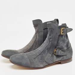 Saint Laurent Grey Suede Blake Jodhpur Ankle Boots Size 45