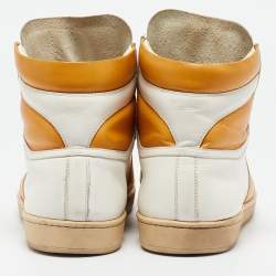 Saint Laurent White/Orange Leather High Top Sneakers Size 42