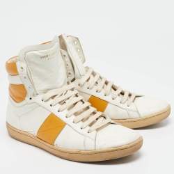 Saint Laurent White/Orange Leather High Top Sneakers Size 42