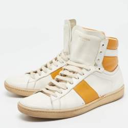 Saint Laurent White/Orange Leather High Top Sneakers Size 42