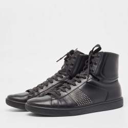 Yves Saint Laurent Black Leather Studded High Top Sneakers Size 42