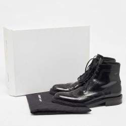 Saint Laurent Black Brogue Leather Ankle Boots Size 44