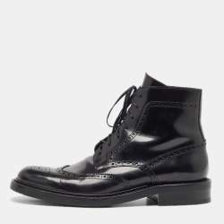 Saint Laurent Black Brogue Leather Ankle Boots Size 44
