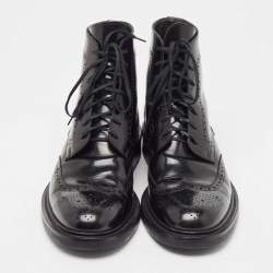 Saint Laurent Black Brogue Leather Ankle Boots Size 44
