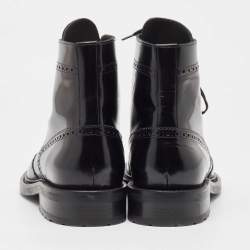 Saint Laurent Black Brogue Leather Ankle Boots Size 44