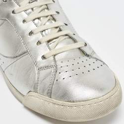 Saint Laurent Silver Foil Leather Perforated High Top Sneakers Size 43.5