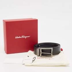 Pre Owned Salvatore Ferragamo Black Leather Reversible Cut to Size Belt