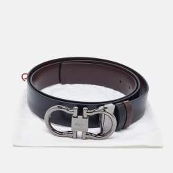 Pre Owned Salvatore Ferragamo Black/Brown Leather Cut to Size Reversible Gancini Belt