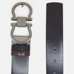 Pre Owned Salvatore Ferragamo Black/Brown Leather Cut to Size Reversible Gancini Belt