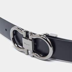 Pre Owned Salvatore Ferragamo Black/Brown Leather Cut to Size Reversible Gancini Belt