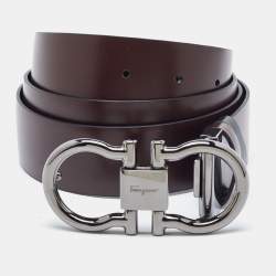 Pre Owned Salvatore Ferragamo Black/Brown Leather Cut to Size Reversible Gancini Belt