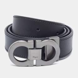 Pre Owned Salvatore Ferragamo Black Suede Cut to Size Reversible Gancini Buckle Belt