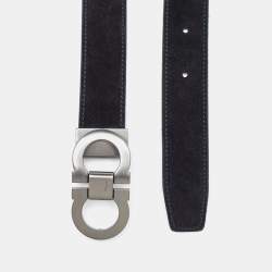 Pre Owned Salvatore Ferragamo Black Suede Cut to Size Reversible Gancini Buckle Belt