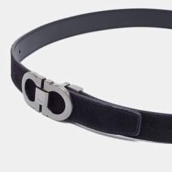 Pre Owned Salvatore Ferragamo Black Suede Cut to Size Reversible Gancini Buckle Belt