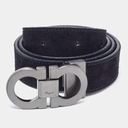 Pre Owned Salvatore Ferragamo Black Suede Cut to Size Reversible Gancini Buckle Belt