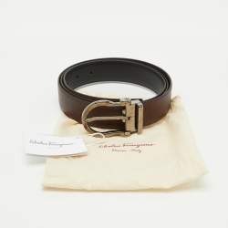 Pre Owned Salvatore Ferragamo Brown/Black Leather Cut to Size Reversible Gancini Buckle Belt