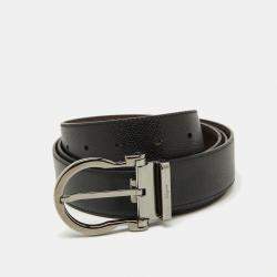 Pre Owned Salvatore Ferragamo Brown/Black Leather Cut to Size Reversible Gancini Buckle Belt