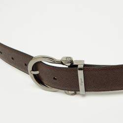 Pre Owned Salvatore Ferragamo Brown/Black Leather Cut to Size Reversible Gancini Buckle Belt