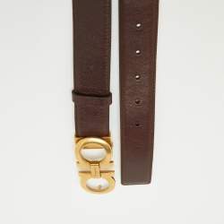 Pre Owned Salvatore Ferragamo Dark Brown/Black Leather Cut to Size Reversible Gancini Buckle Belt