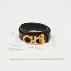 Pre Owned Salvatore Ferragamo Dark Brown/Black Leather Cut to Size Reversible Gancini Buckle Belt