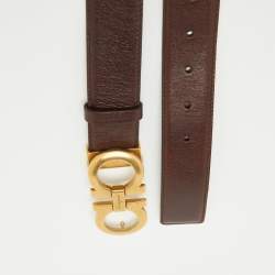 Pre Owned Salvatore Ferragamo Dark Brown/Black Leather Cut to Size Reversible Gancini Buckle Belt