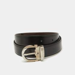 Salvatore Ferragamo Black/Brown Leather Cut to Size Reversible Gancini Buckle Belt