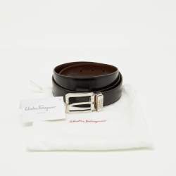 Pre Owned Salvatore Ferragamo Black/Brown Leather Cut to Size Reversible Buckle Belt