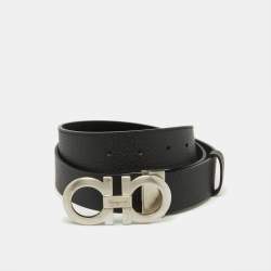 Pre Owned Salvatore Ferragamo Black Leather Cut to Size Gancini Buckle Belt