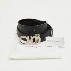 Pre Owned Salvatore Ferragamo Black Leather Cut to Size Gancini Buckle Belt