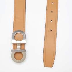 Pre Owned Salvatore Ferragamo Tan/Brown Leather Gancini Reversible Belt 85CM