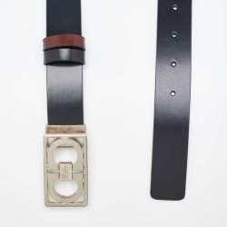Pre Owned Salvatore Ferragamo Black/Dark Brown Leather Gancini Cut to Size Reversible Belt