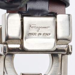 Pre Owned Salvatore Ferragamo Black/Dark Brown Leather Gancini Cut to Size Reversible Belt