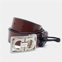 Pre Owned Salvatore Ferragamo Black/Dark Brown Leather Gancini Cut to Size Reversible Belt