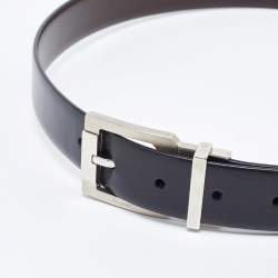 مملوكة مسبقًا Salvatore Ferragamo Black/Dark Brown Leather Cut to Size Reversible Buckle Belt