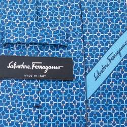 Pre Owned Salvatore Ferragamo Blue Printed Silk Tie