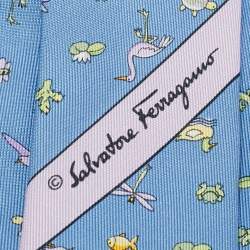 Pre Owned Salvatore Ferragamo Blue Pond Print Silk Tie