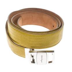 Pre Owned Salvatore Ferragamo Yellow Lizard Adjustable Buckle Belt 105cm