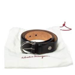 Pre Owned Salvatore Ferragamo Black Leather Gancio Buckle Belt 95CM