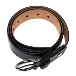 Pre Owned Salvatore Ferragamo Black Leather Gancio Buckle Belt 95CM