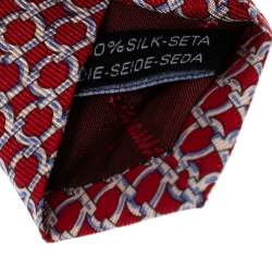 Pre Owned Salvatore Ferragamo Red Gancini Print Silk Tie