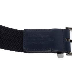 Pre Owned Salvatore Ferragamo Navy Blue Braided Fabric and Lather Gancini Buckle Belt 85CM
