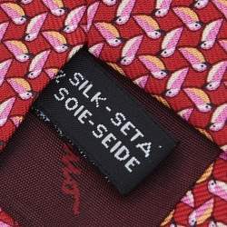 Pre Owned Salvatore Ferragamo Red Diama Bird Printed Silk Tie