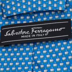 Pre Owned Salvatore Ferragamo Blue Steaming Coffee Mug Printed Silk Tie