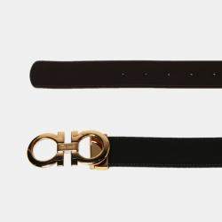 Pre Owned Salvatore Ferragamo Black Leather Gold Tone Buckle Gancini Belt 115