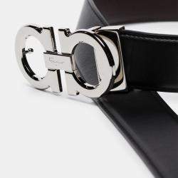 Pre Owned Salvatore Ferragamo Black Leather Silver Tone Buckle Gancini Belt 115
