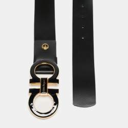 Pre Owned Salvatore Ferragamo Black Leather Gancini Belt 120 CM