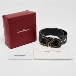 Pre Owned Salvatore Ferragamo Black Leather Gancini Belt 120 CM