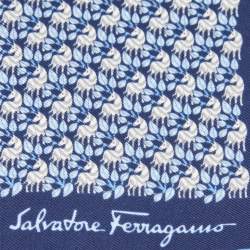 Pre Owned Salvatore Ferragamo Blue Print Silk Tie and Pocket Sqaure