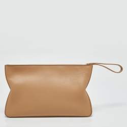 Salvatore Ferragamo Light Brown Leather Zip Pouch