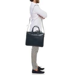 Pre Owned Salvatore Ferragamo Navy Blue Leather Zip Briefcase Bag